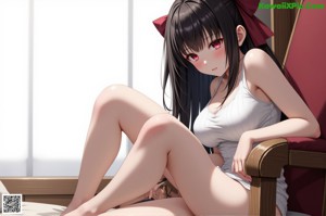 Anime girl with big tits sitting on the floor.