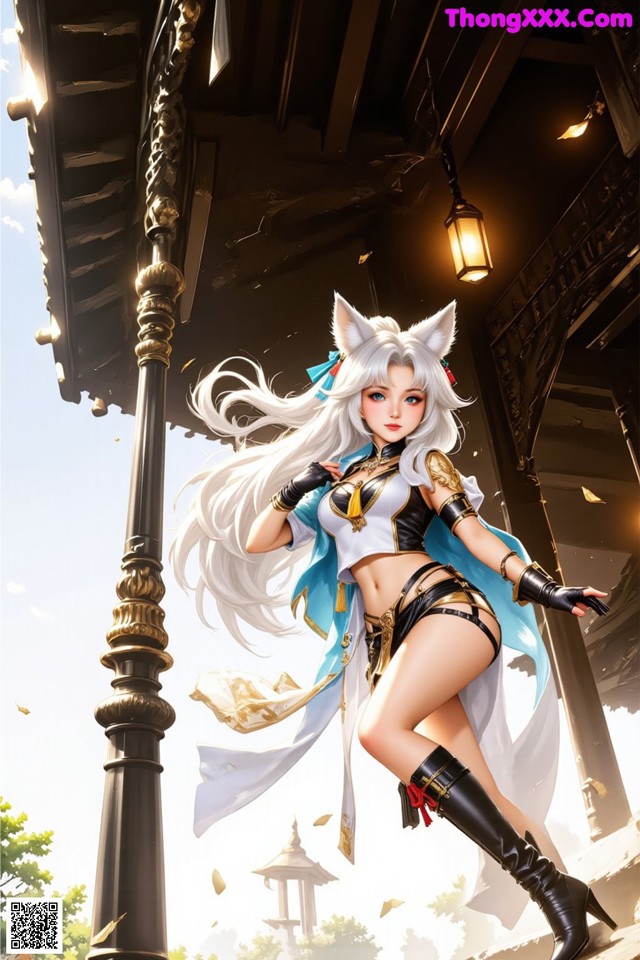 Hentai - Exotic Allure of the Untamed Lands Set.2 20250125 Part 4 No.ecbf11 A woman with long white hair standing next to a lamp post.