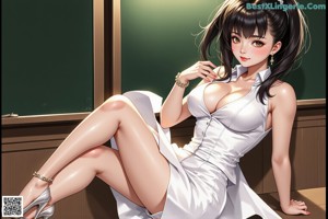 A woman in a business suit standing in front of a classroom.