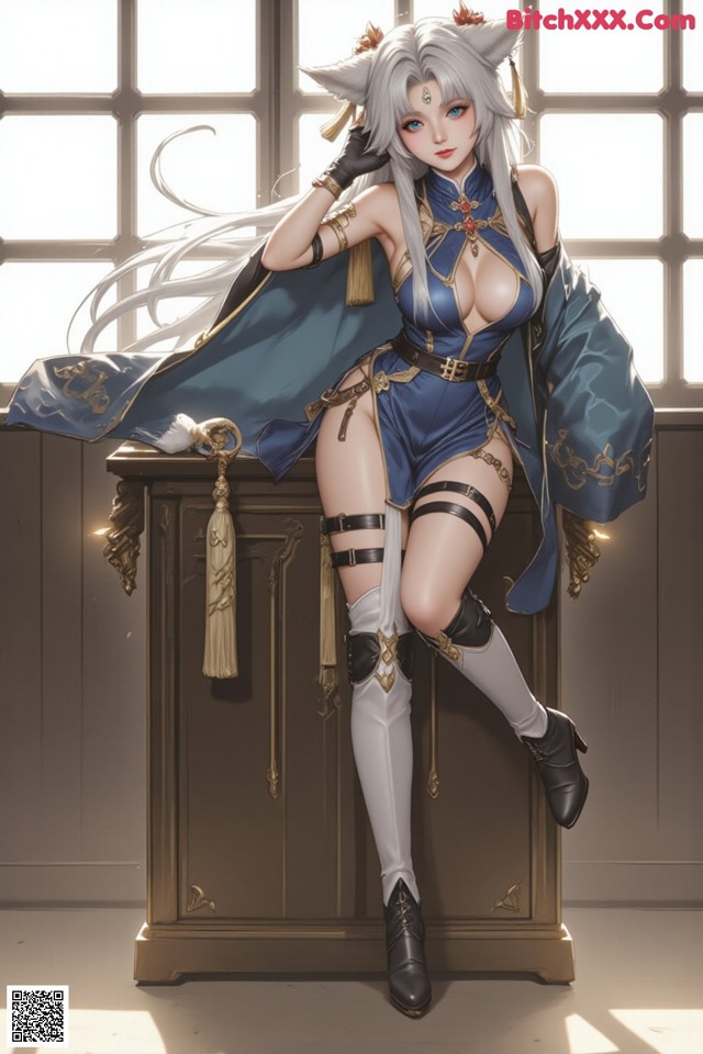 Hentai - Exotic Allure of the Untamed Lands Set.2 20250125 Part 12 No.aeed33 A woman in a blue dress sitting on top of a cabinet.