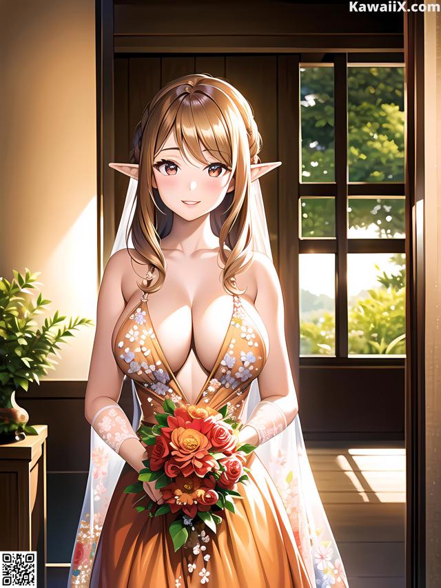 Hentai - 华彩繁花 Set 1 20230602 Part 23 No.f2a70d A woman in a wedding dress holding a bouquet of flowers.