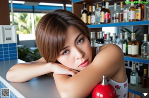 A woman leaning against a wall with her legs crossed.