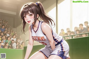 A woman in a blue and yellow uniform shooting a basketball.
