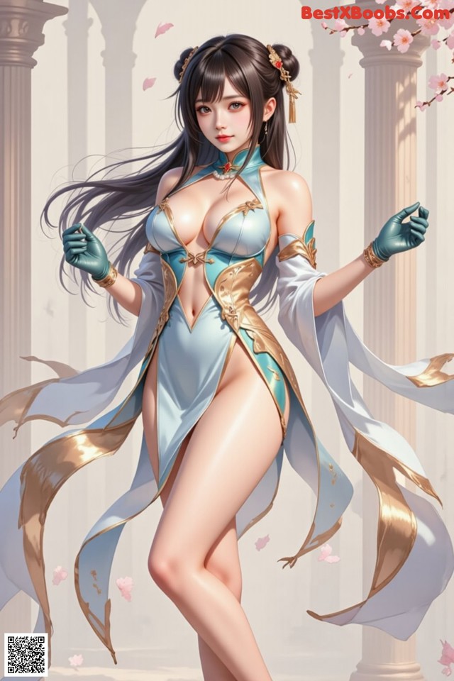 Hentai - The Frozen Elegance That Melts Starlight Set.1 20250104 Part 2 No.6e8c75 A woman in a blue and gold outfit is posing for a picture.